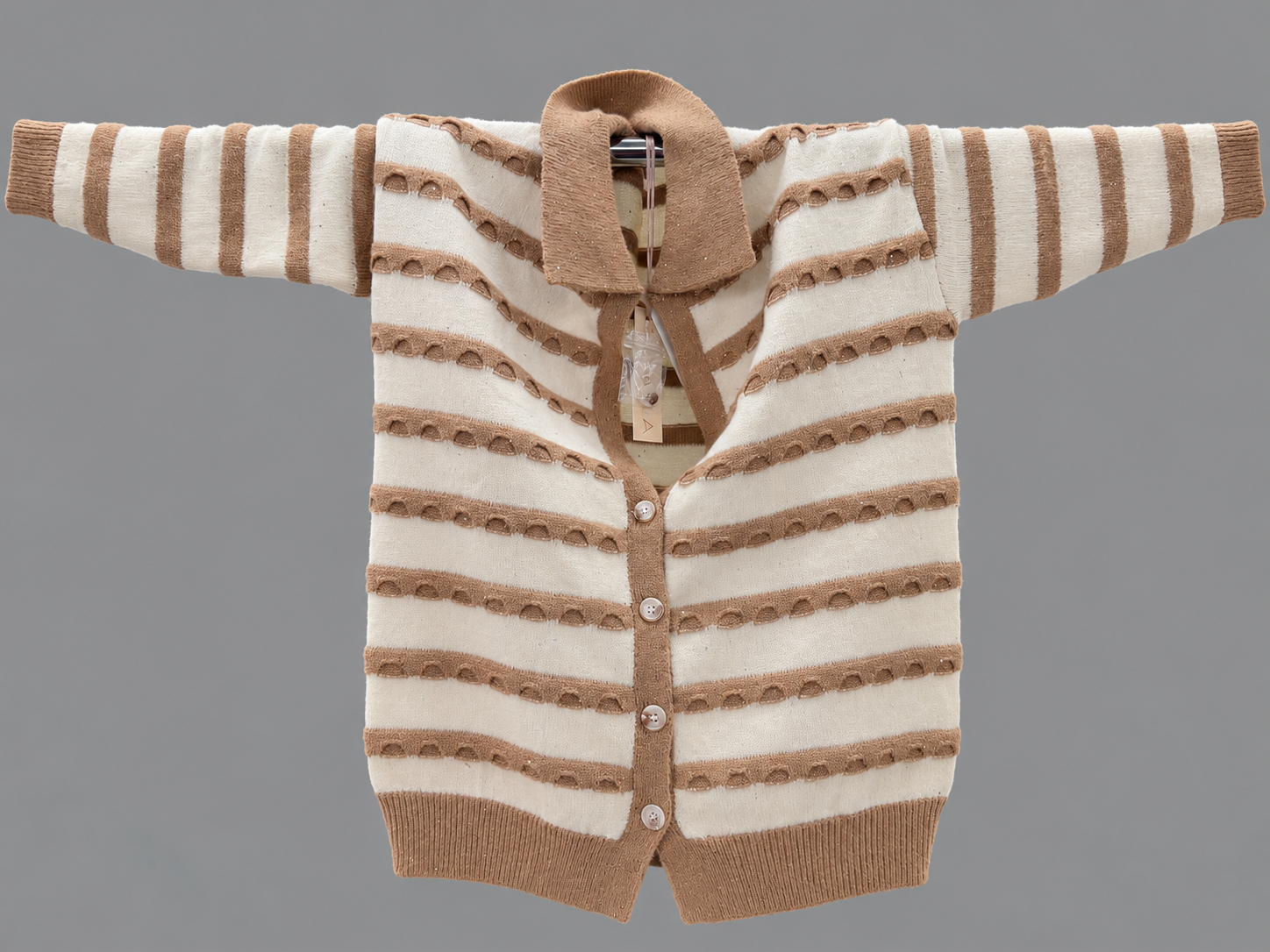 Cardigan donna a righe con dettagli traforati e lurex - Art. 716321220 - immagine 3