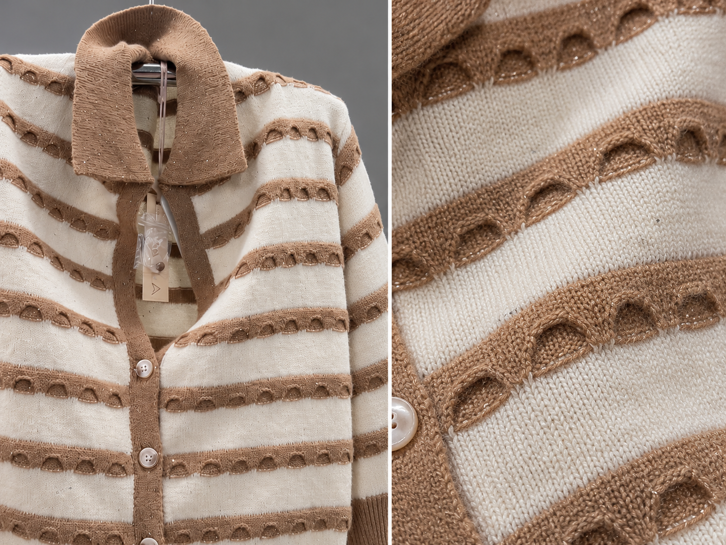 Cardigan donna a righe con dettagli traforati e lurex - Art. 716321220 - immagine 2