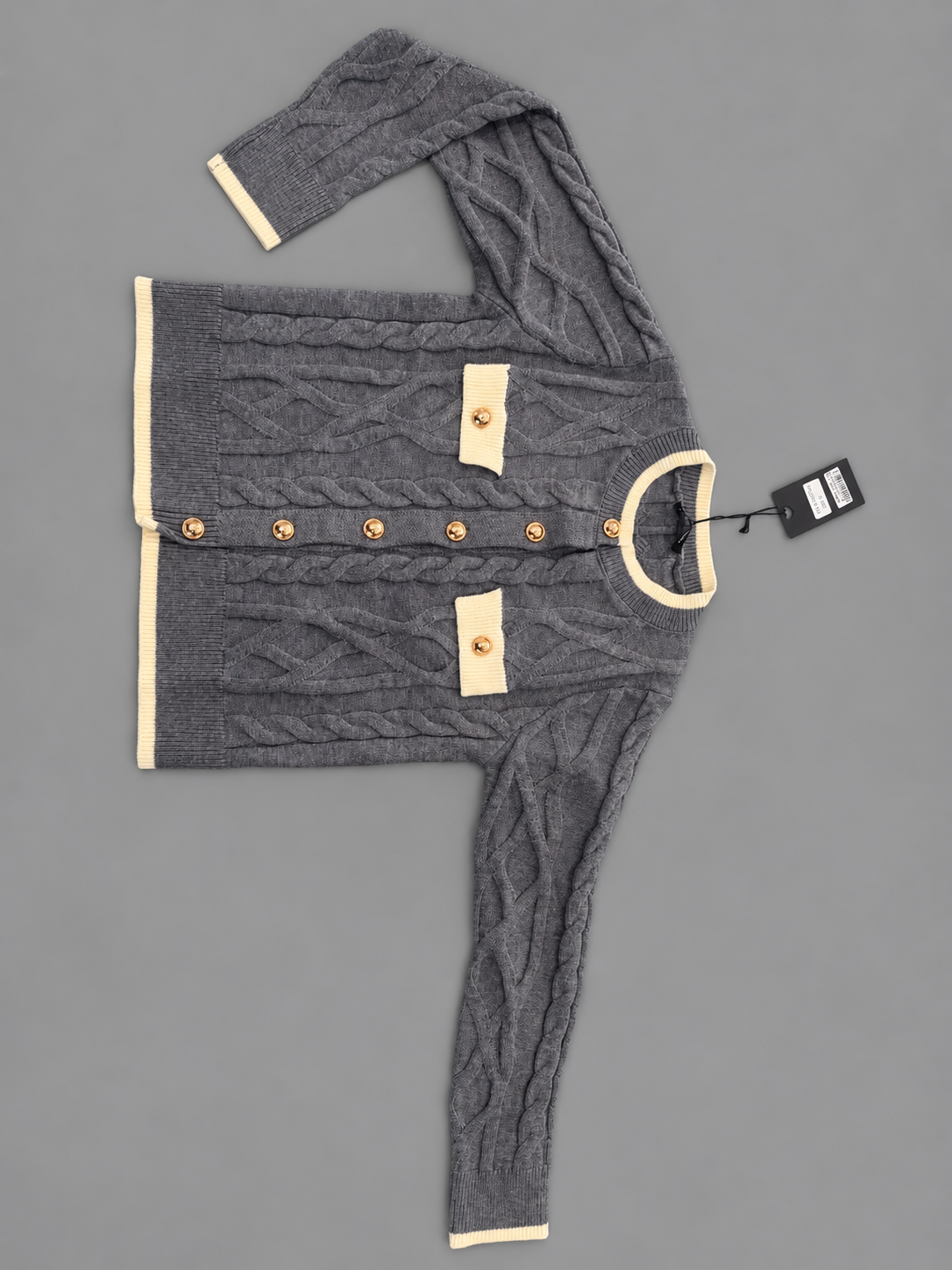 Cardigan donna a trecce con bottoni gioiello bicolore - Art. 716841220 - immagine 3