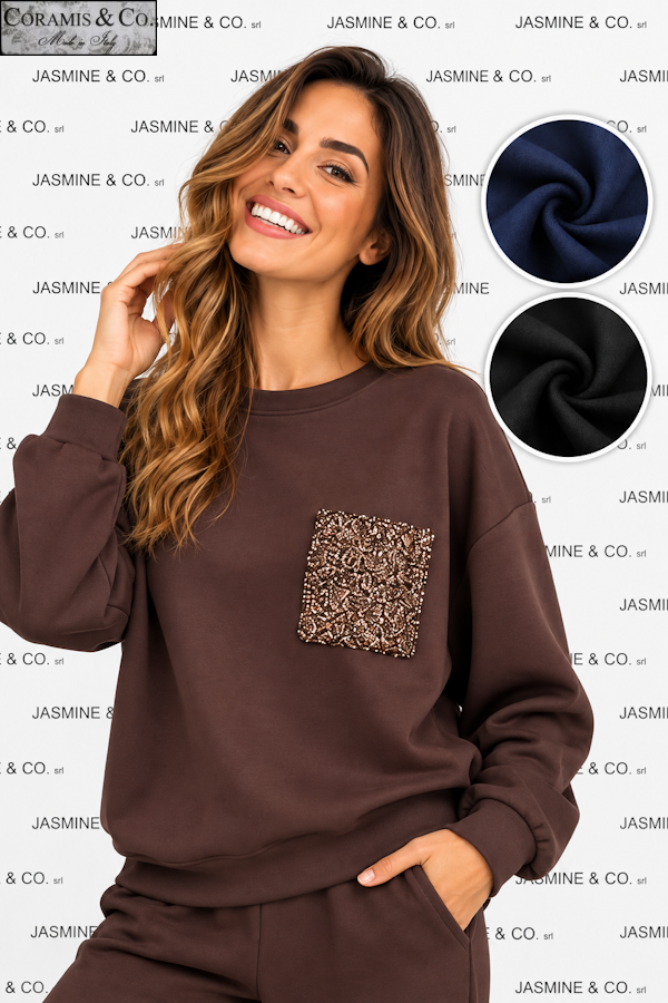 Felpa Donna con Taschino in Paillettes – CORAMIS | Made in Italy . Art. 715451220